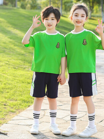 校服套装夏装幼儿园园服短袖夏季儿童班服学院风毕业照衣服浅绿色110