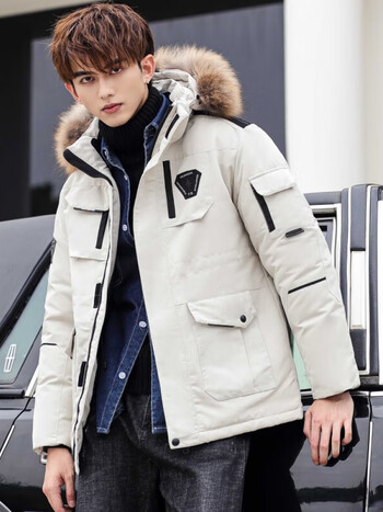 潮周边  羽绒服男韩国跑男同款大毛领加厚可脱卸帽外套跑男款外套男