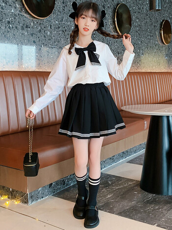 风套装春秋季2022新款小学生jk衬衣春装大童百褶裙两件套白色170cm