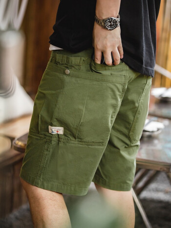 复古做旧大口袋直筒短裤廓形战术机能裤子休闲五分裤男潮夏军绿色30
