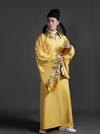 制汉服圆领袍男成人唐朝夏季古装唐代李白服装古代诗人长袍套装 金色
