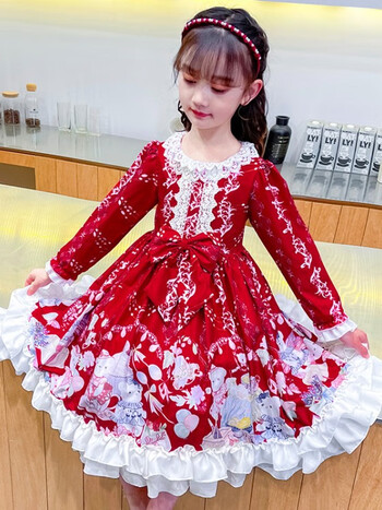 洛丽塔公主裙2023新款春装洋气儿童网红女孩lolita春秋洛丽塔红160