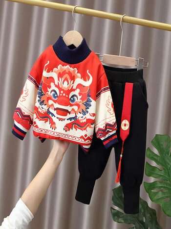 咕乐呀嘟宝宝唐装冬装拜年服男童周岁礼服儿童加绒卫衣套装中国风新年