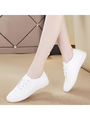 品牌断码联名真皮软底小白鞋女2023新款休闲平底小皮鞋闰月鞋女牛白色