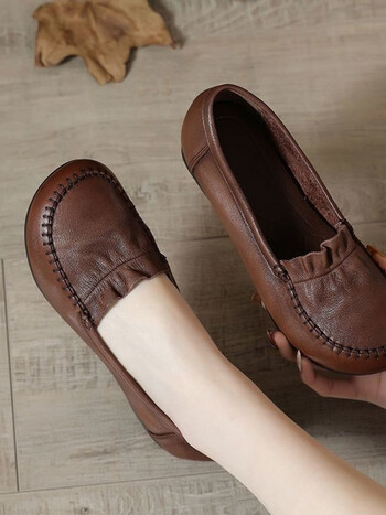 遥任上班鞋女软皮牛筋软底妈妈鞋春秋款豆豆鞋中老年女鞋单鞋平底一脚