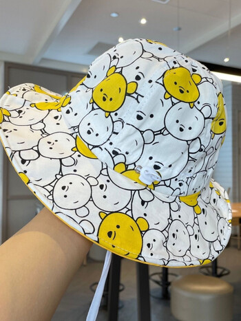 渔夫帽宝宝夏可调节男女童大檐薄款帽渔夫帽卡通贝尼熊黄色14岁4652cm