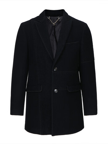 奢侈品男装秋冬季男士经典简约纯色羊毛大衣休闲百搭毛呢子外套 黑色