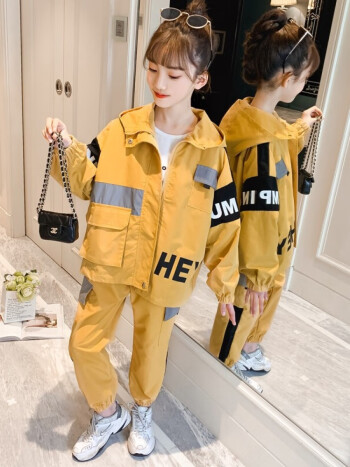 412岁女孩春季衣服儿童休闲套装黄色150码建议身高145cm左右70斤以内