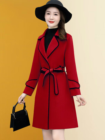 沁蓝格女装女士毛呢外套2022年新款中年气质小个子中长款呢子风衣大衣