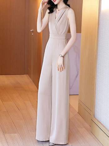 浪子闲话【高档轻奢】无袖连体裤女夏季长款2023年气质收腰醋酸连体裤