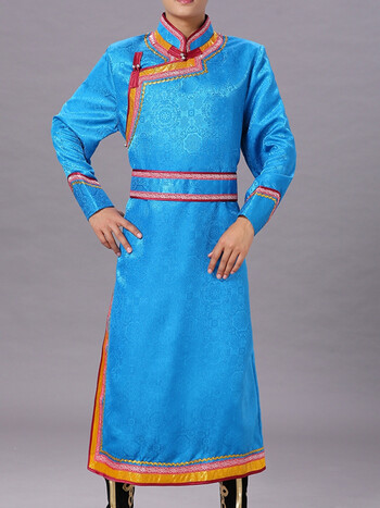 蒙古族服装新款男士蒙古袍长款传统蒙族大码男装少数民族舞台表演服