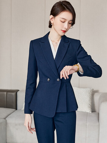 藏青色条纹长袖西装 裤子 l