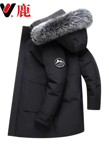 雅鹿九江羽绒服男中长款冬季新款加厚青年大毛领东北极寒白鸭绒外套