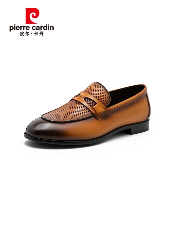 皮尔卡丹(pierre cardin)复古风擦色冲孔牛皮乐福鞋时