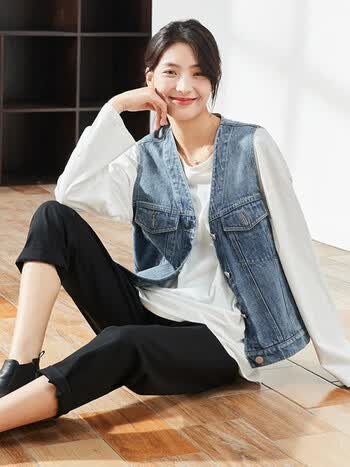 牛仔马甲外套女2022新款百搭韩版无袖背心坎肩上衣春秋季牛仔蓝色s
