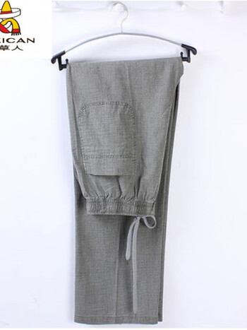 稻草人中老年休闲裤男士宽松高腰亚麻男裤老人裤子男爷爷60-70-80岁