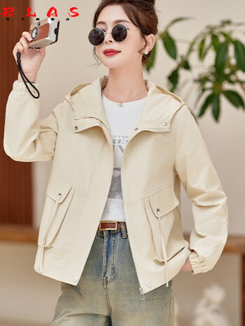 rlas工装连帽外套女2024春季新款小个子感超好看宽松显瘦夹克上衣米