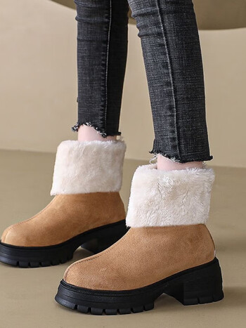 卓诗尼毛毛短靴厚底皮毛一体雪地靴2023新款女冬加绒加厚保暖东北大