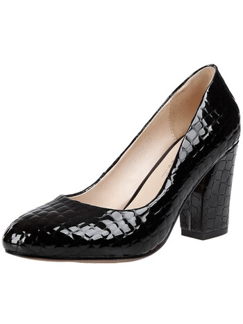 珍妮羊浓情漫宇春夏大码女粗跟单鞋漆皮百搭时尚真皮高跟鞋黑色35