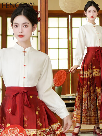 fengeya轻奢国风新中式汉服织金马面裙女套装连衣裙子订婚结婚服女装