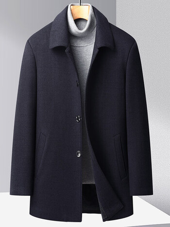 罗蒙romon中老年羊毛呢大衣男爸爸冬装呢子风衣加厚中年人父亲男装