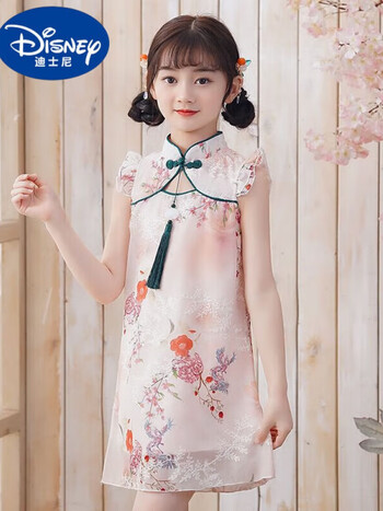 迪士尼disney女童旗袍夏季连衣裙改良国风旗袍儿童古大童复古风薄款