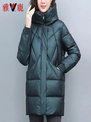 羽绒服冬女士新国标免洗连帽中长款时尚韩版袄加厚外套潮绿色3xl160斤