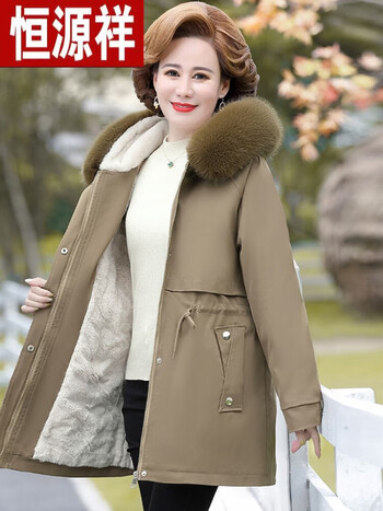 恒源祥高品质羽绒服中年老妈冬装加绒外套2023新款派克服中年人女冬季