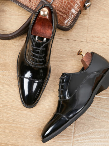 啄木鸟漆皮男鞋真皮新款夏季透气防臭亮面商务正装皮鞋男士三接头牛津