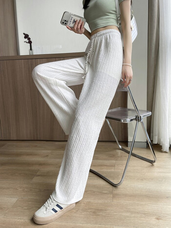 君易白色冰丝阔腿裤女春秋高腰垂感雪纺休闲小个子裤子夏季薄款直筒裤