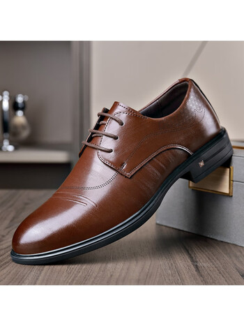 奥康(aokang)品牌皮鞋男真的皮牛皮低帮黑色尖头正装商务休闲英伦韩版