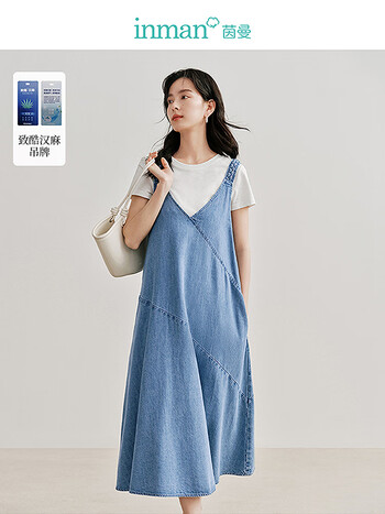 【茵曼(inman)18424|106】茵曼凉感汉麻牛仔连衣裙女夏百搭休闲t恤背