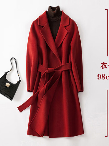 窈欣羊绒大衣100女双面绒中长款高端新款秋冬装系腰带羊毛呢外套法国