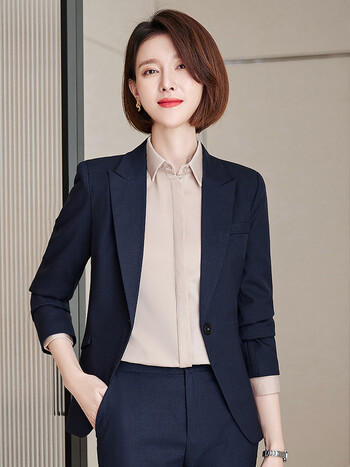 韩版总裁时尚气质女神范工作服商务经理正装西服shta161藏青色套装4xl