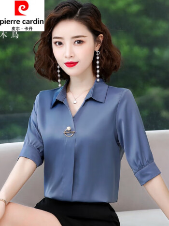 皮尔卡丹pierrecardin真丝衬衫女夏季新款职业短袖百搭短袖衬衣桑蚕丝