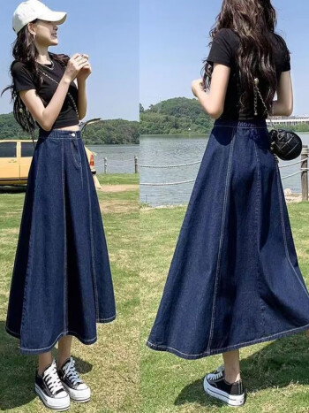 拉夏贝尔半身裙女2022年春秋新款大摆裙高腰显瘦中长款垂感伞裙百搭