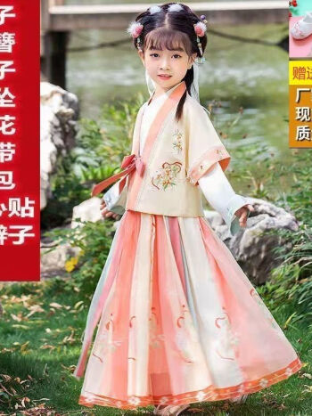 史努比汉服女童春夏秋季2023新款古风连衣群小女孩唐装儿童超仙古装