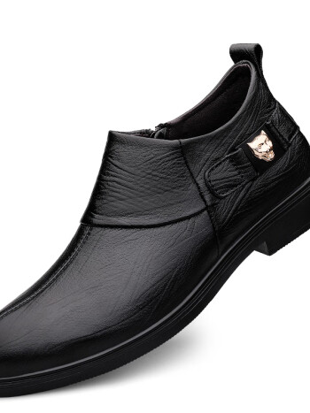 公牛男鞋冬季加厚棉鞋男士商务休闲皮鞋真皮潮鞋高帮切尔西皮鞋男黑色