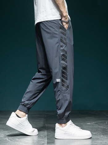 冰丝裤抽绳束脚裤男士夏季薄款运动九分裤男生哈伦裤胖子夏天弹力束腿