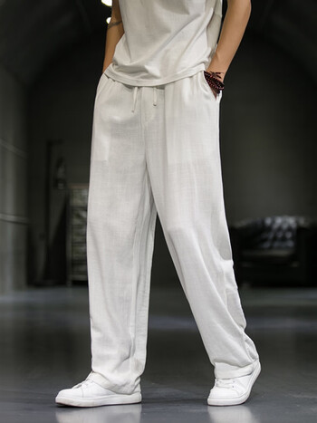 保弘思中国风亚麻裤男宽松直筒裤子夏季薄款休闲裤男士唐装棉麻复古