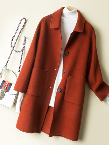 格斯邈双面羊绒大衣中长款100羊毛大衣秋冬新款呢女呢子宽松外套上衣