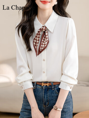 拉夏贝尔轻奢女装休闲衬衫女春季新款缎面知性通勤长袖衬衣感通勤上衣