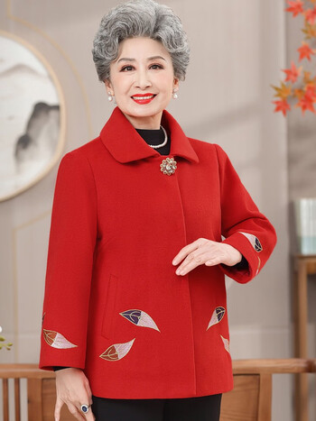 荨积老年人衣服妈妈装秋冬毛呢外套女70岁80奶奶秋装毛呢大衣太太服装