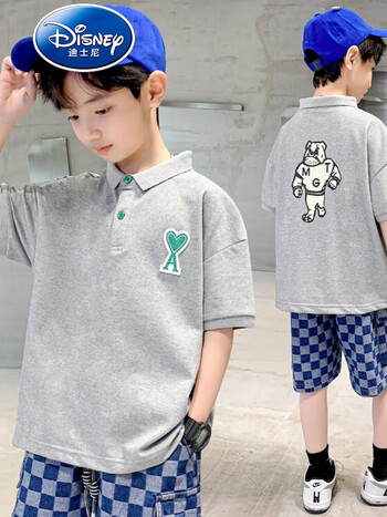 迪士尼disney品牌童装男童t恤短袖polo衫2023新款夏季衣服中大儿童
