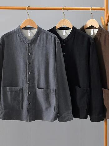 珂纷麻尚优品苎麻衬衫男秋季新款国风棉麻衬衫休闲文艺宽松亚苎麻衬衫