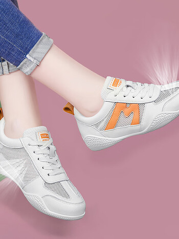 意尔康经典真皮小白鞋女鞋新款网面透气网鞋女阿甘鞋薄款夏季休闲运动