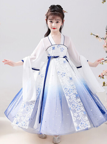 女童汉服夏装仙气古风新款中国风唐装儿童古装仙女服襦裙超仙牧植白色