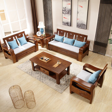 冬夏两用沙发大小户型仿古全实木整装古典三人位橡木布艺沙发木质家具