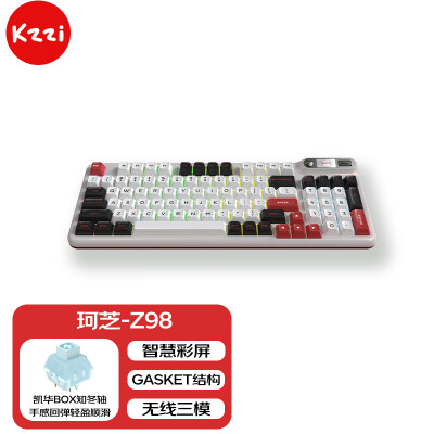 珂芝(KZZI)Z98机械键盘无线2.4G有线蓝牙三模94键RGB背光GASKET结构PBT键帽TFT彩屏红黑白版凯华知冬轴