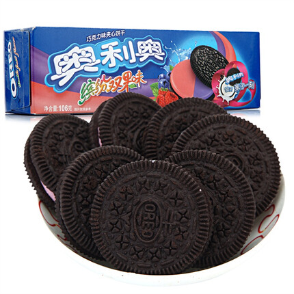 移动端:oreo 奥利奥 缤纷双果味夹心饼干蓝莓味 树莓味106g 5.